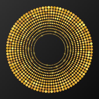 Abstracte gouden gloeiende halftone gestippelde achtergrond. gouden glitterpatroon in cirkelvorm. cirkel halftoonpunten. vector illustratie