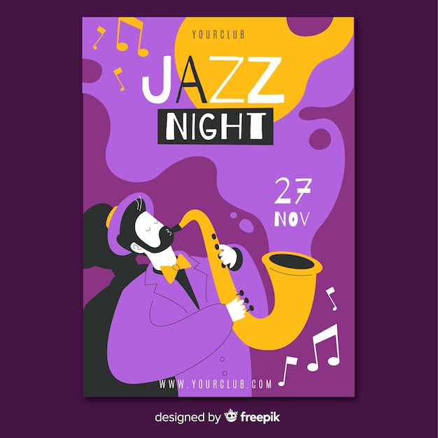 Gratis vector abstracte hand getekend jazz muziek poster sjabloon