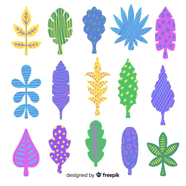 Gratis vector abstracte hand getrokken bloemen en bladeren