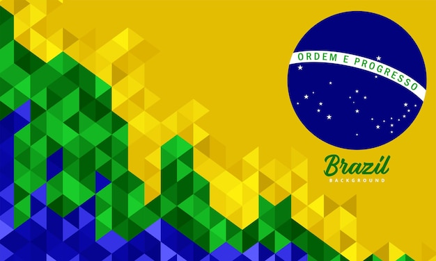 Abstracte heldere geometrische achtergrond met driehoeksvoorwerp in de kleuren van de Braziliaanse vlag