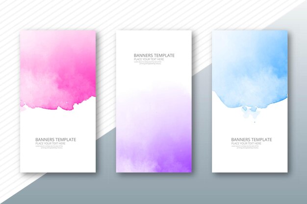 Abstracte kleurrijke aquarel verf wolk textuur banner set