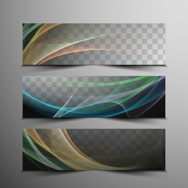 Gratis vector abstracte kleurrijke golvende bannerset