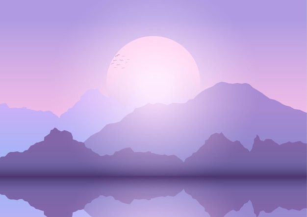 Abstracte landschapsachtergrond met bergen bij zonsondergang