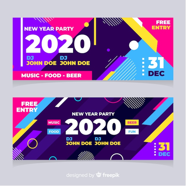 Abstracte nieuwe jaar 2020 partijbanners met memphis effect