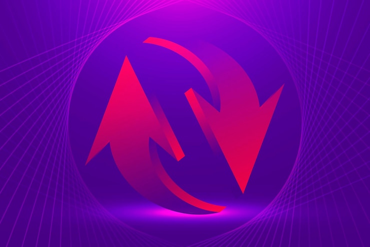 Gratis Vector abstracte pijl achtergrond, paarse gradiënt zakelijke omgekeerde symbool vector
