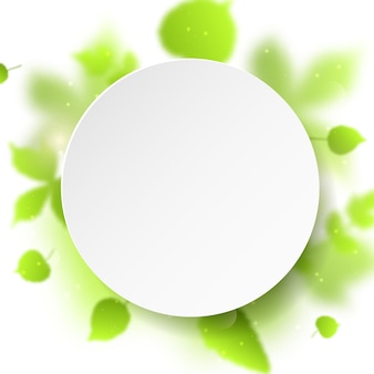 Abstracte vectorachtergrond met groene vage bladeren en witte ronde banner