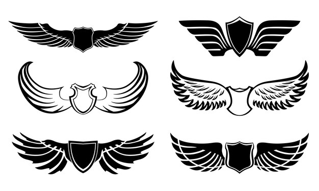 Abstracte veren vleugels pictogrammen instellen