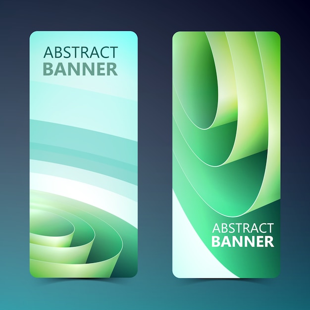 Abstracte verticale banners met groene inwikkeling van opgerolde papierrol in lichte stijl geïsoleerd