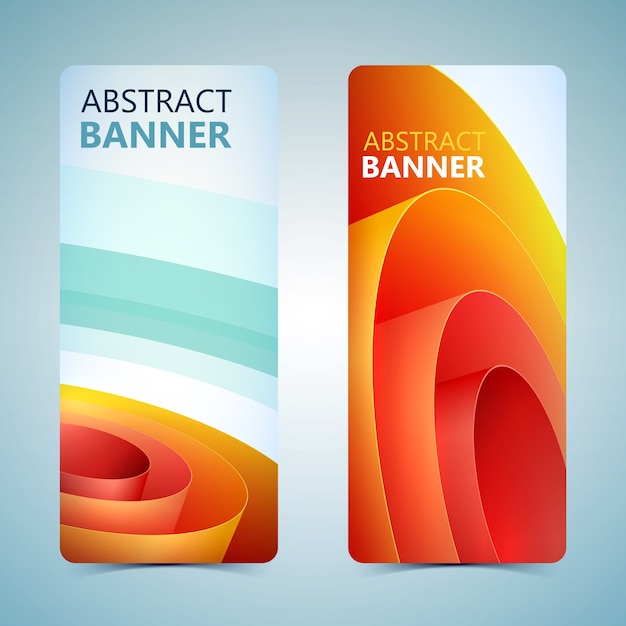 Gratis vector abstracte verticale banners met oranje gerold inpakpapier geïsoleerd