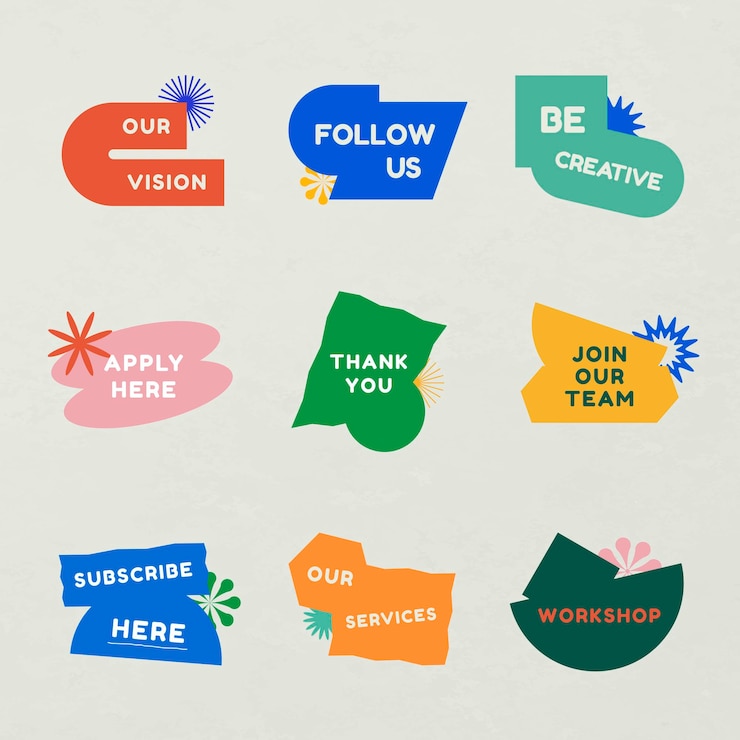 Gratis Vector abstracte vorm badge, kleurrijke badge, geometrische ontwerpset, vector