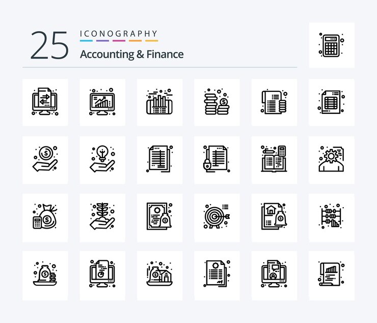 Gratis Vector accounting and finance 25 line icon pack inclusief budget geld data munten financiën