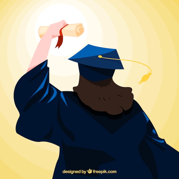Gratis vector achteraanzicht van student met diploma