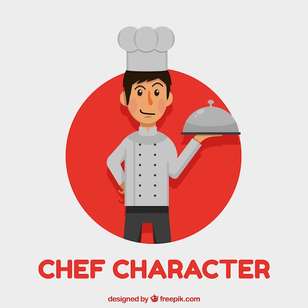 Gratis vector achtergrond met chef-kok karakter en rode cirkel