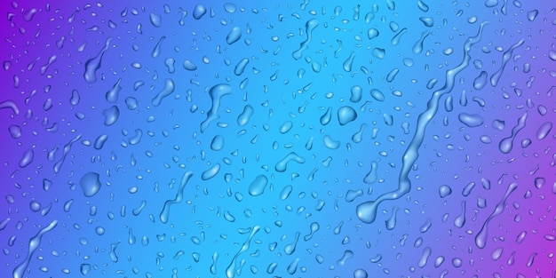 Achtergrond met druppels en strepen water in paarse en lichtblauwe kleuren, die over het oppervlak stromen