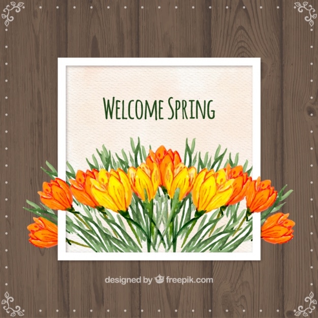 Gratis vector achtergrond met frame en aquarel bloemen