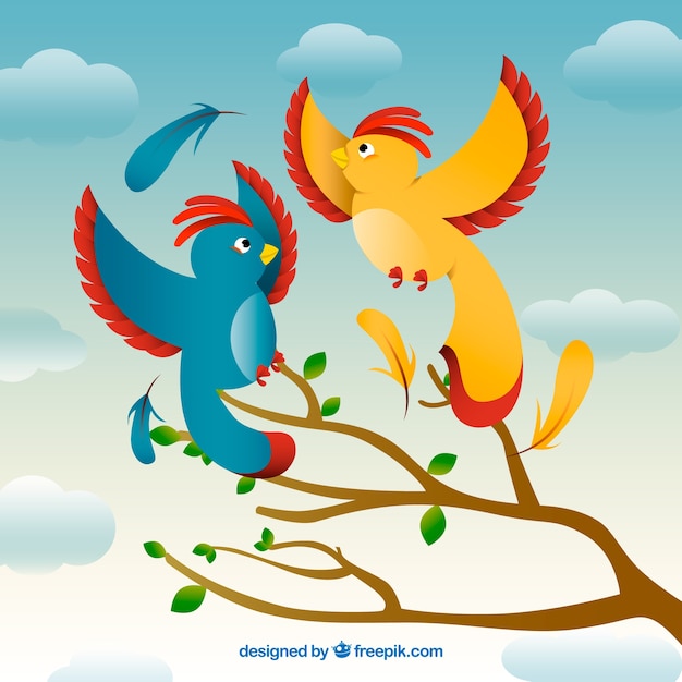 Gratis vector achtergrond met gele en blauwe vogels