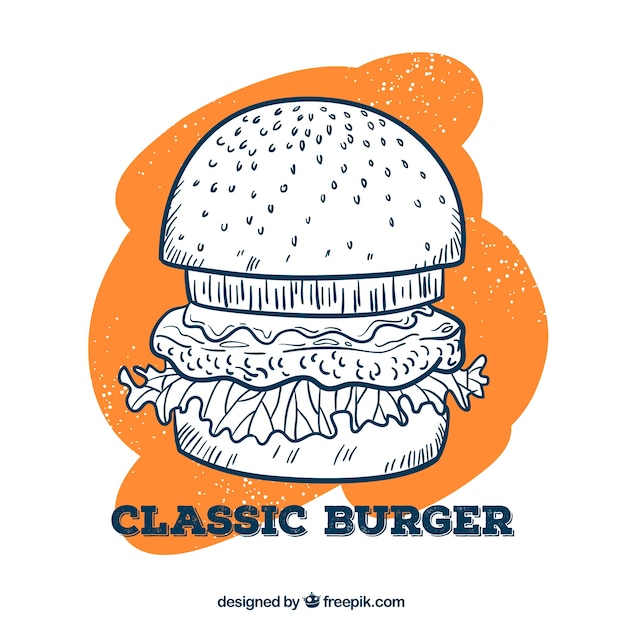 Gratis vector achtergrond met klassieke hamburger en oranje vlek