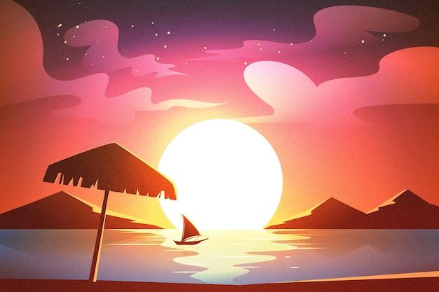 Gratis vector achtergrond met kleurovergang tropische zonsondergang