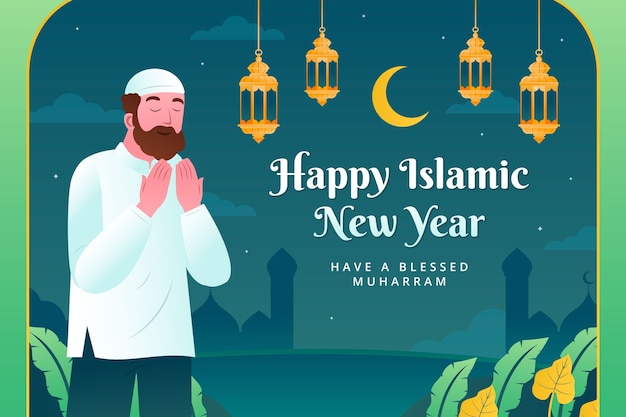 Gratis vector achtergrond met kleurovergang voor de viering van het islamitische nieuwe jaar