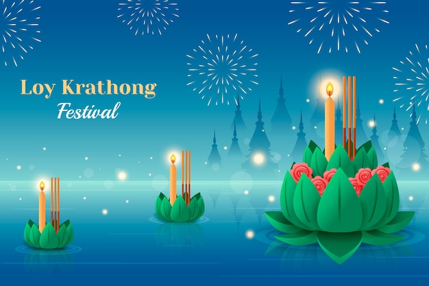 Gratis vector achtergrond met kleurovergang voor loy krathong thai festivalviering