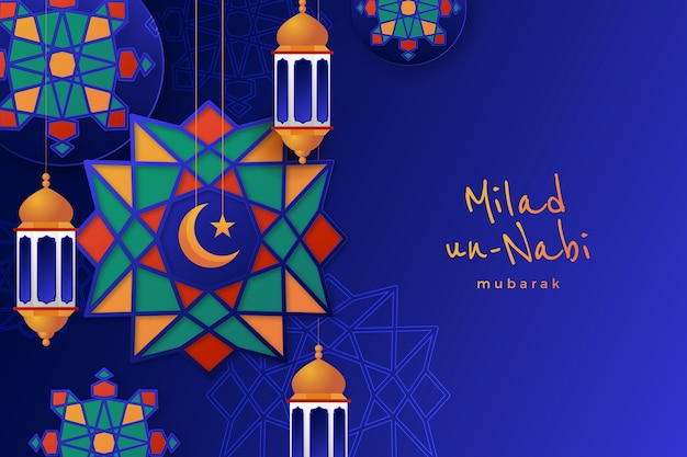 Gratis vector achtergrond met kleurovergang voor mawlid al-nabi vakantie