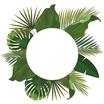 Achtergrond met realistische groene palmbladtakken op witte achtergrond. lag, bovenaanzicht