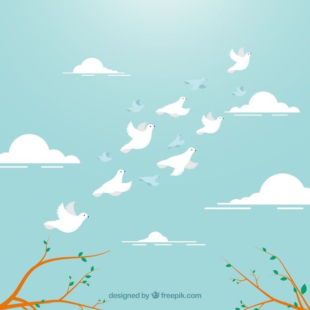 Gratis vector achtergrond met witte vogels vliegen