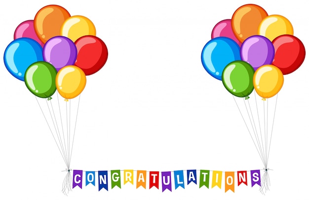 Gratis vector achtergrond ontwerp met ballonnen en woord gefeliciteerd