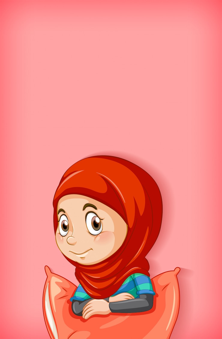 Gratis Vector achtergrond sjabloonontwerp met gelukkig moslimmeisje in rode pj