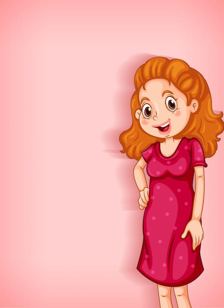 Gratis Vector achtergrond sjabloonontwerp met gelukkige vrouw in rode jurk