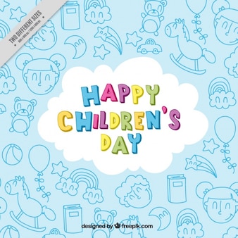 Achtergrond van de gelukkige kinderen dag met tekeningen Gratis Vector