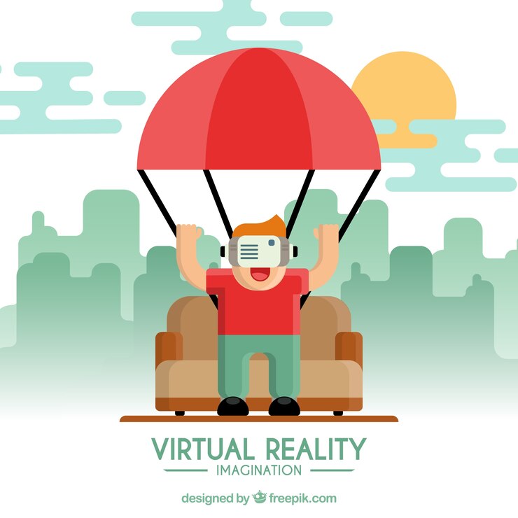 Gratis Vector achtergrond van de jongen die met virtual reality bril in plat design