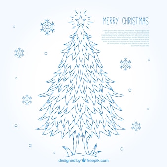 Achtergrond van de kerstboom en sneeuwvlokken schets