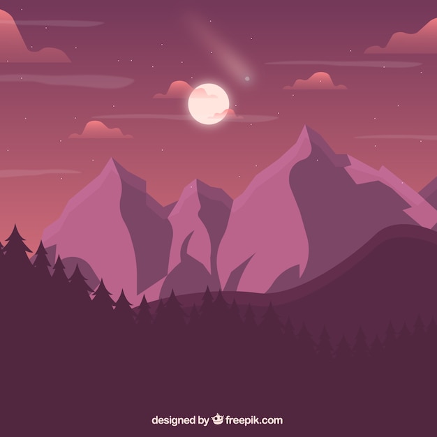 Gratis vector achtergrond van de zonsondergang met bergen