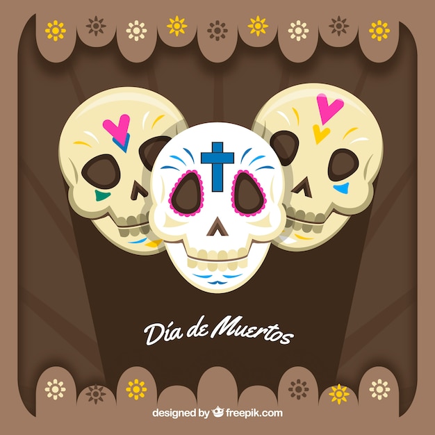 Gratis vector achtergrond van drie mexicaanse schedels