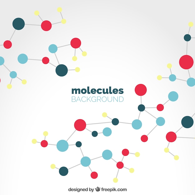 Achtergrond van gekleurde moleculen in vlakke vormgeving