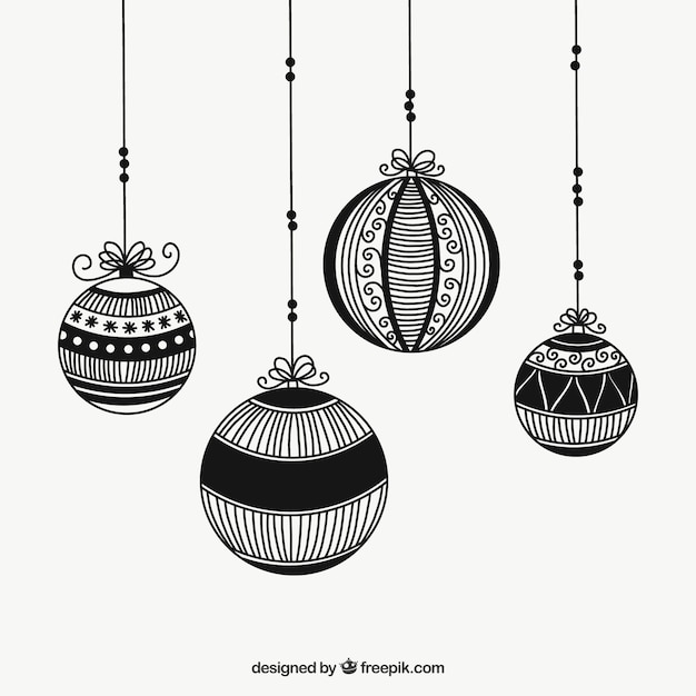 Gratis vector achtergrond van hand-drawn ballen van kerstmis