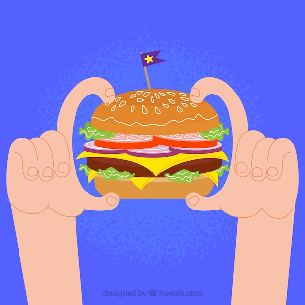 Gratis vector achtergrond van handen met heerlijke hamburger