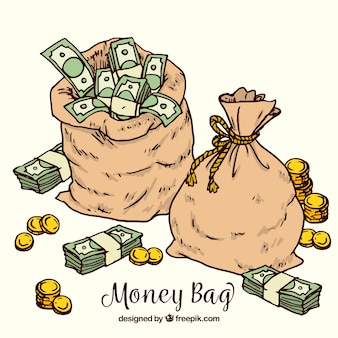 Achtergrond van handgetrokken zakken met geld