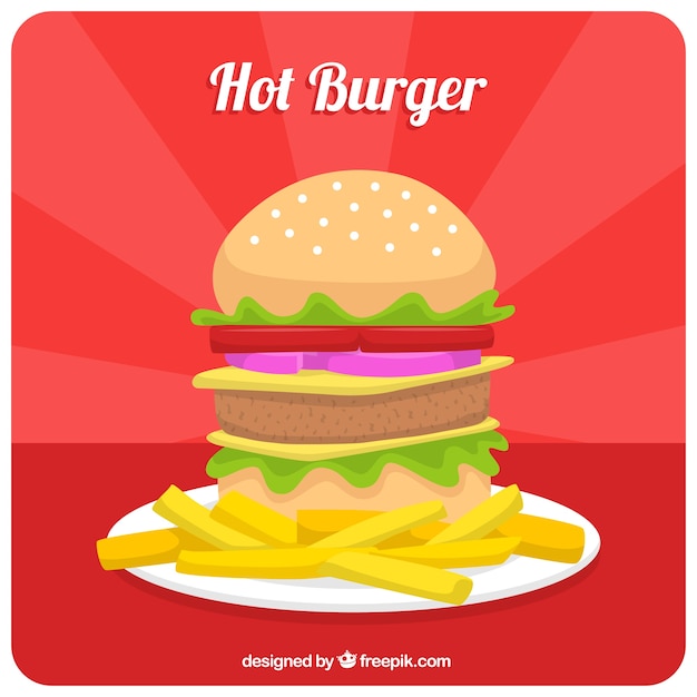 Gratis vector achtergrond van heerlijke hamburger met frieten