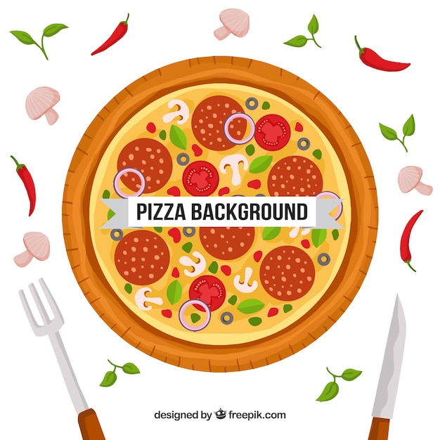 Achtergrond van heerlijke pizza in plat ontwerp
