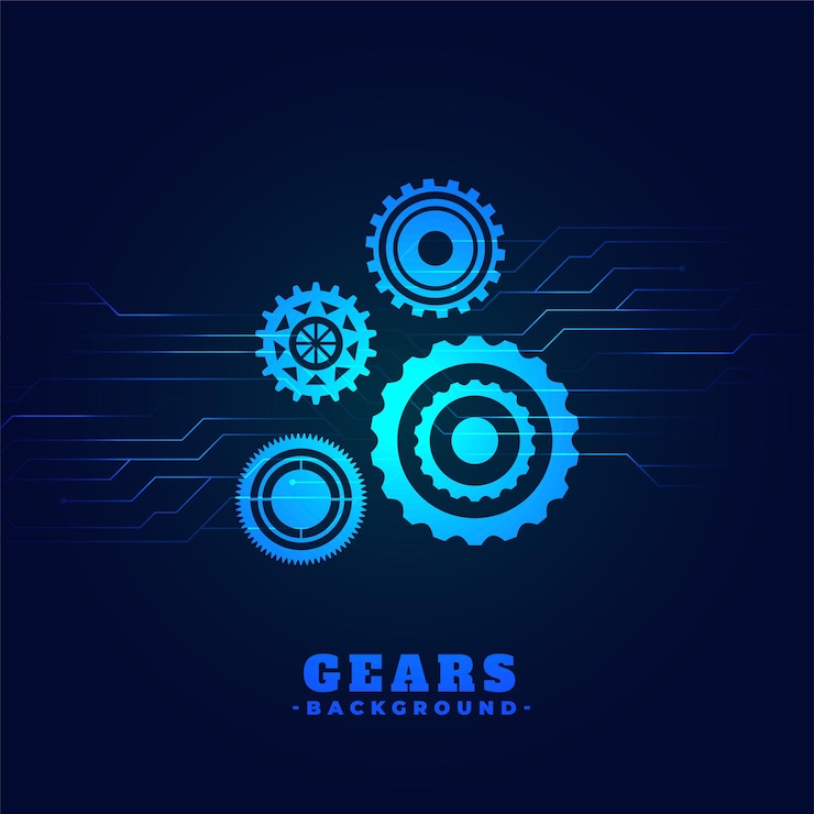 Gratis Vector achtergrond van het industriële tandwielsymbool met ontwerp van de printplaat