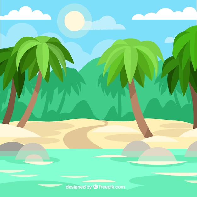 Gratis vector achtergrond van het strand met palmen