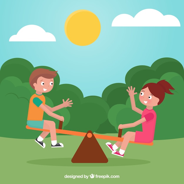 Gratis vector achtergrond van kinderen in het park spelen