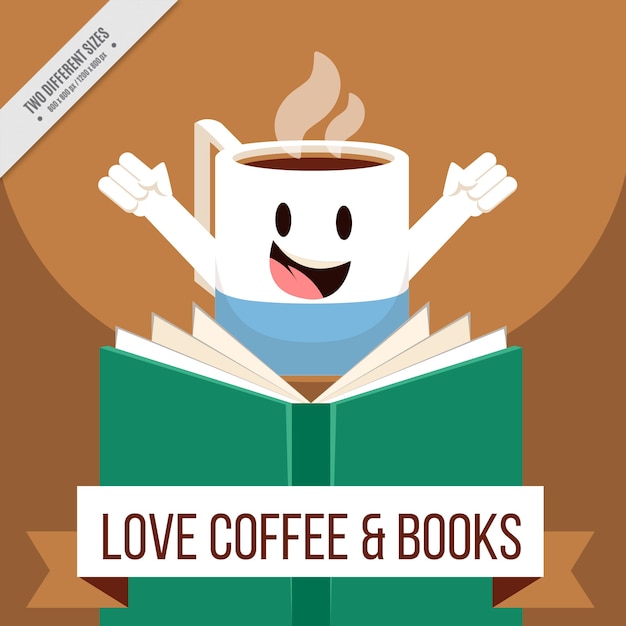 Gratis vector achtergrond van koffie het lezen van een boek in plat design