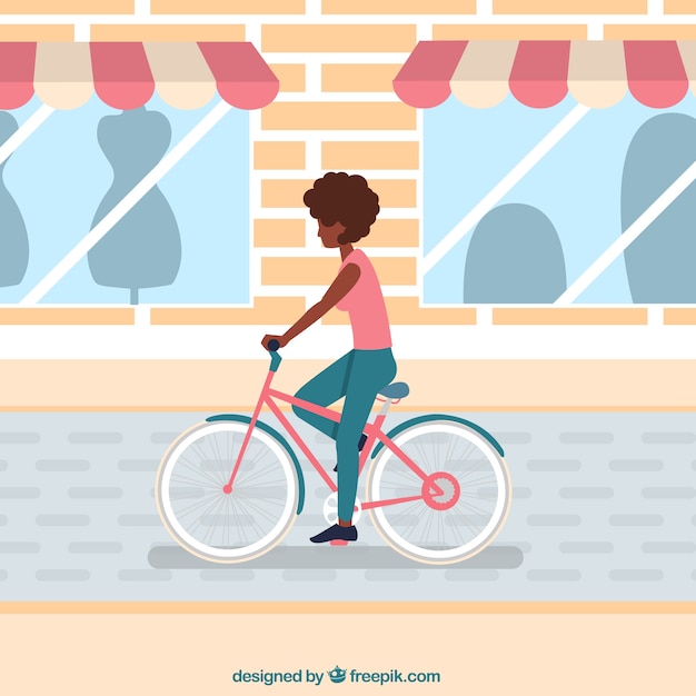 Gratis vector achtergrond van meisje op een fiets in de stad