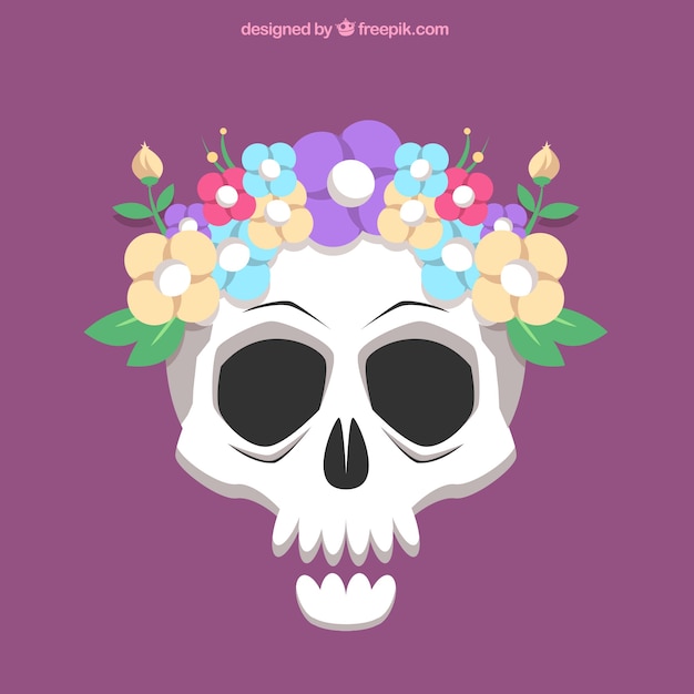 Achtergrond van mooie schedel met bloemen