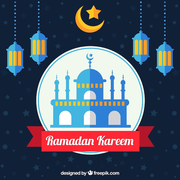 Gratis vector achtergrond van ramadan kareem in vlakke bouwvorm