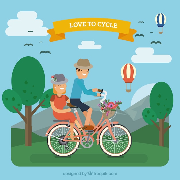 Gratis vector achtergrond van schattig paar op de fiets