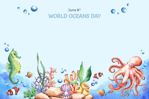 Gratis vector achtergrond voor de viering van de wereldoceanendag